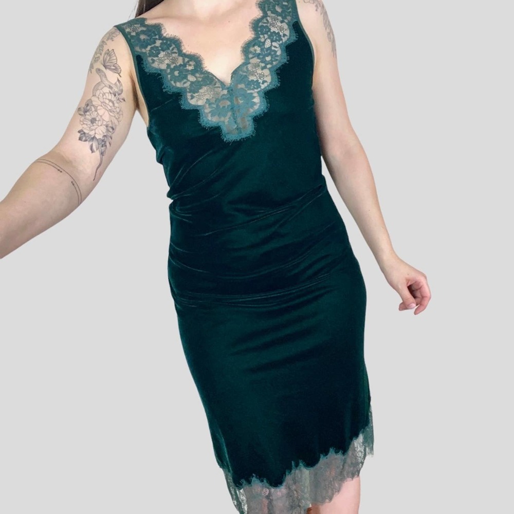 Zara Velvet Lace Sleeveless V Neck Midi Dress